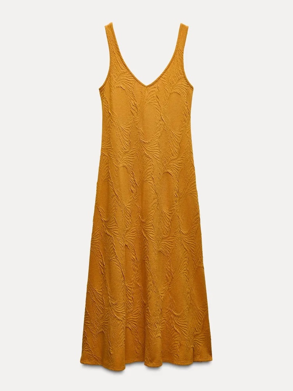 Zara Flowy Jacquard Dress - Mustard - Size M